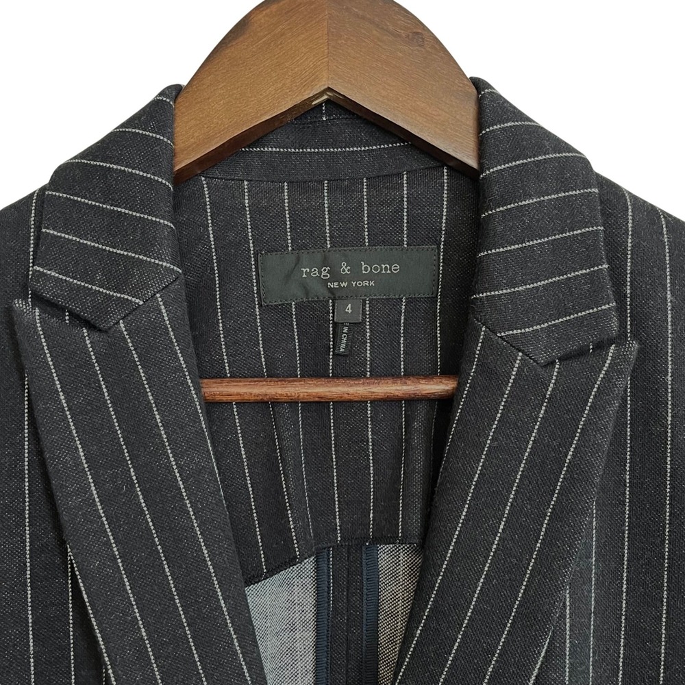 Rag & Bone Women's Black White Pinstripe Cotton Knit Blazer Jacket Size 4 - Picture 2 of 10